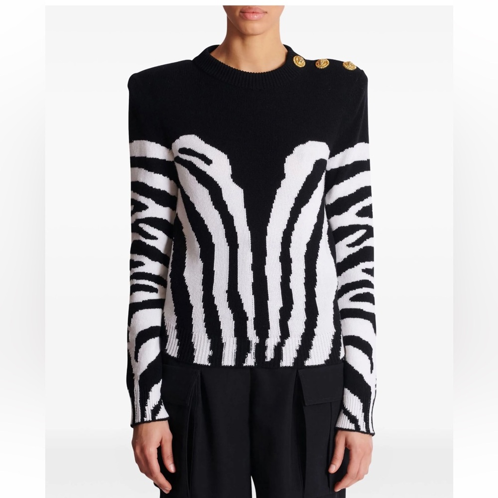 BALMAIN Zebra-Pattern Padded-Shoulder Sweater NWT - image 2